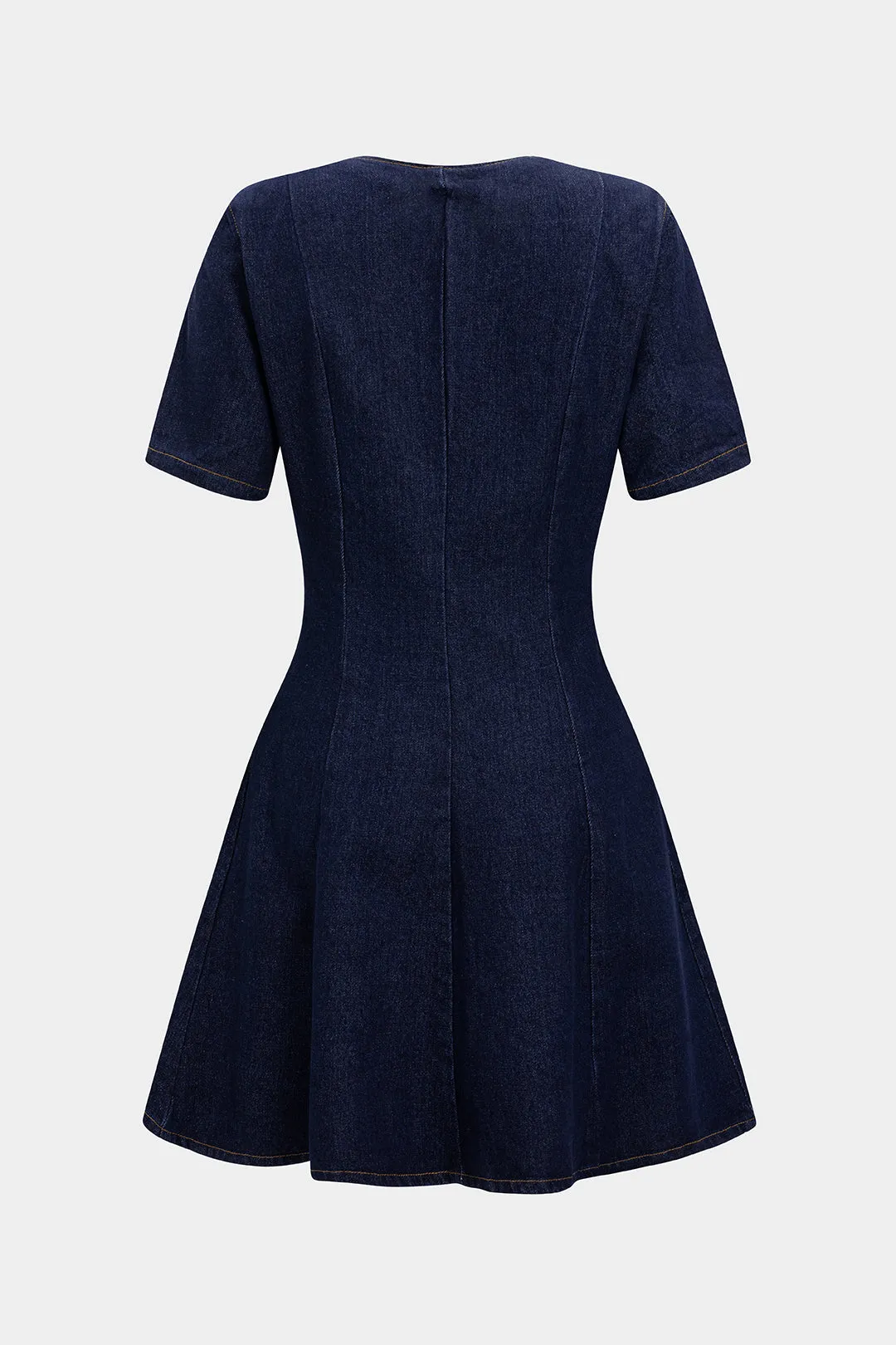 Denim V-Neck Button Short Sleeve Dress sold by Micas product image thumbnail 2