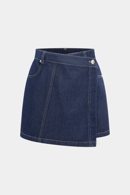 Denim Asymmetrical High Waist Skirt sold by Micas