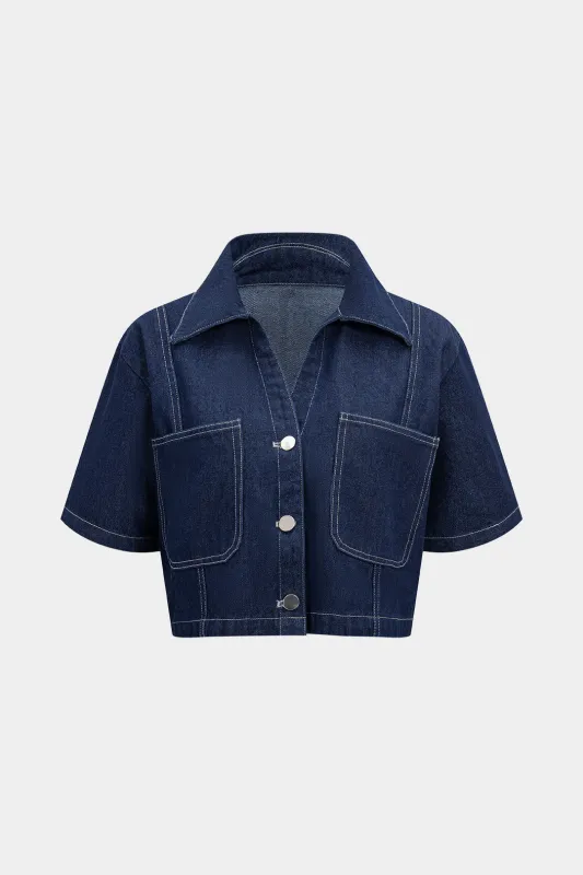 Denim Button Pocket Short-Sleeve Top sold by Micas