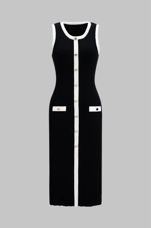 Knit Contrast Button Tank Sleeveless Dress sold by Micas