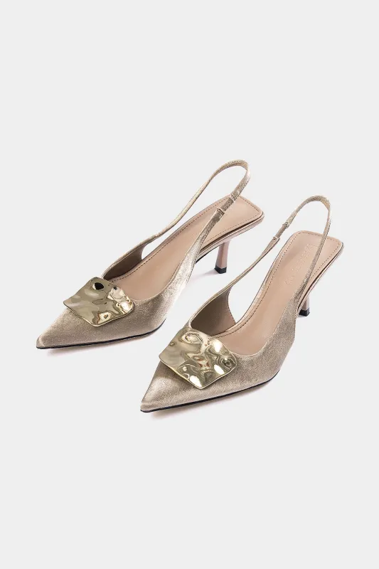 Metallic Decor Buckle Pointed Heels sold by Micas