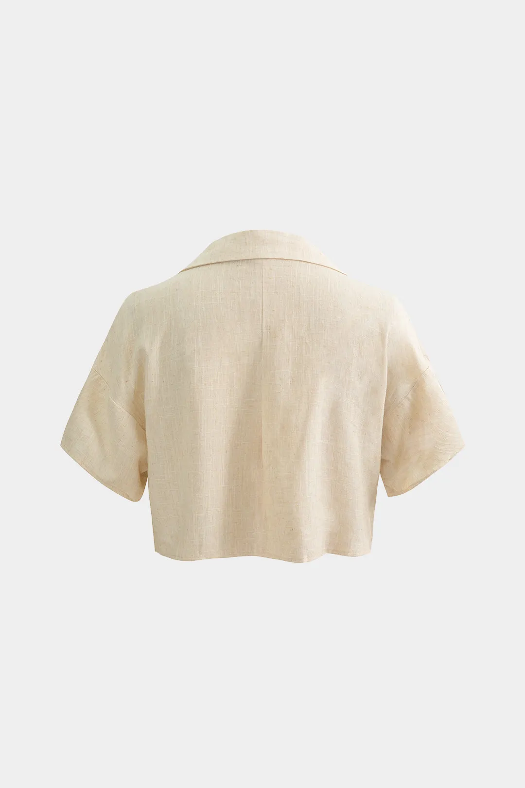 Linen Solid Button Short Sleeve Shirt And Drawstring Trousers Set sold by Micas product image thumbnail 5