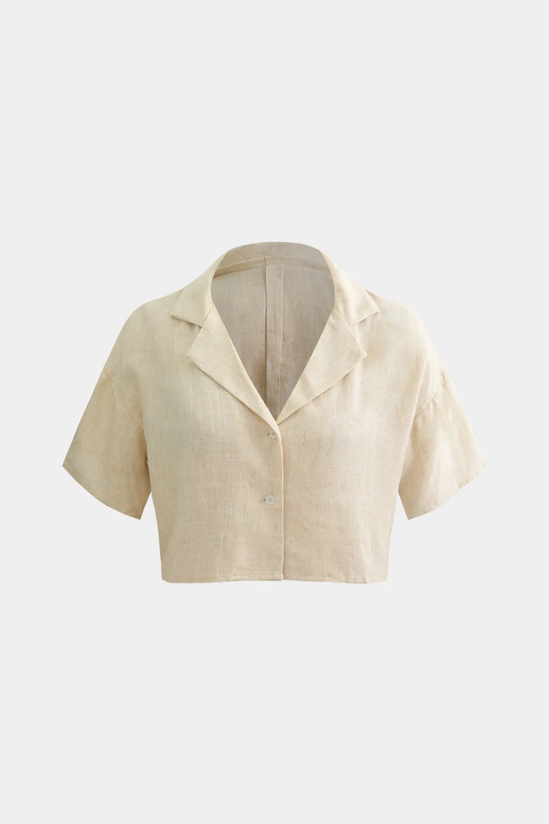 Linen Solid Button Short Sleeve Shirt And Drawstring Trousers Set sold by Micas product image thumbnail 4