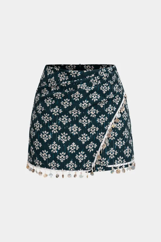 Floral Print Beaded Sequin Skort sold by Micas