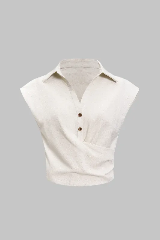 Linned V-hals-knap Ruched Tank Top sold by Micas