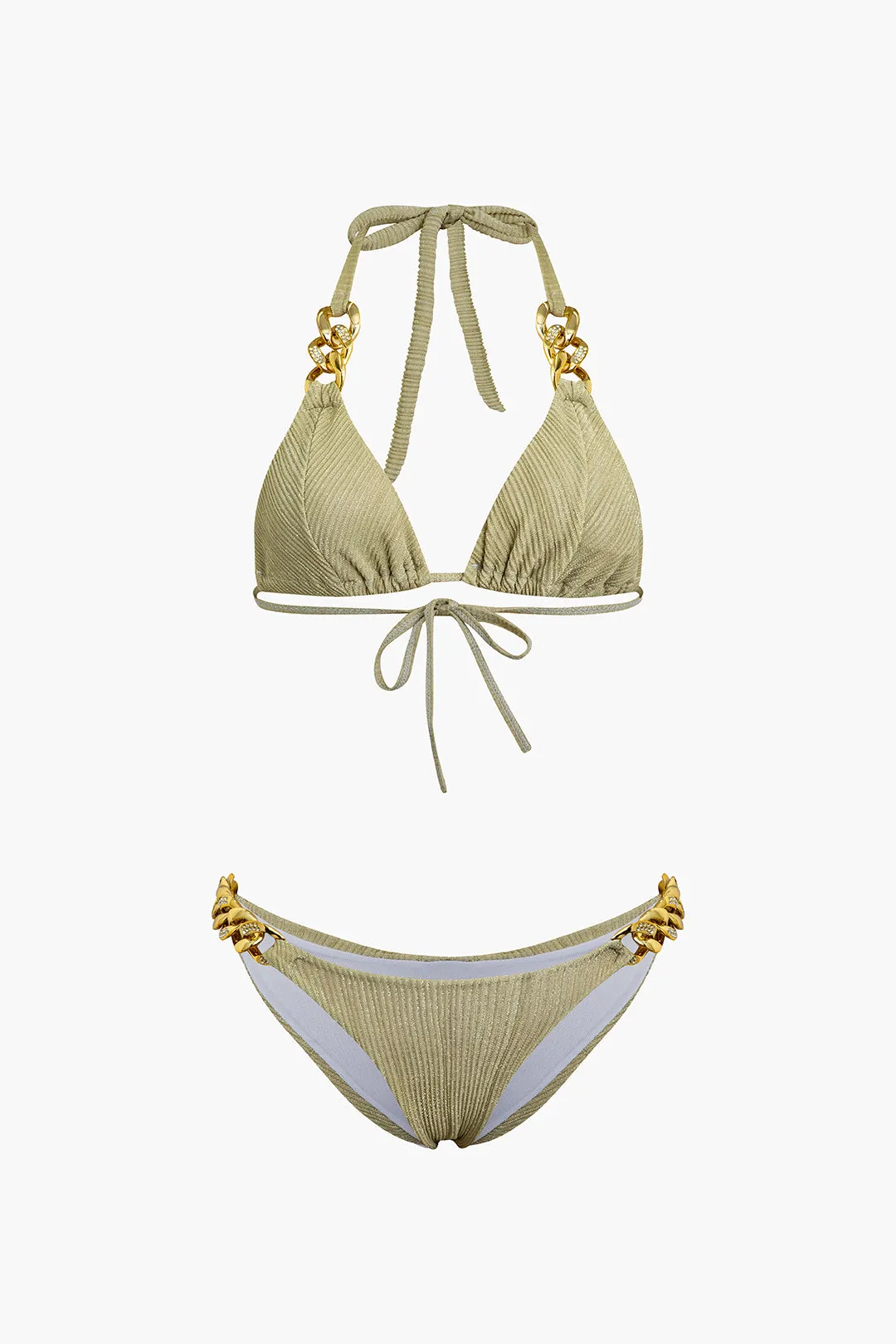 Metallic Chain Tie-Up Bikini Set sold by Micas