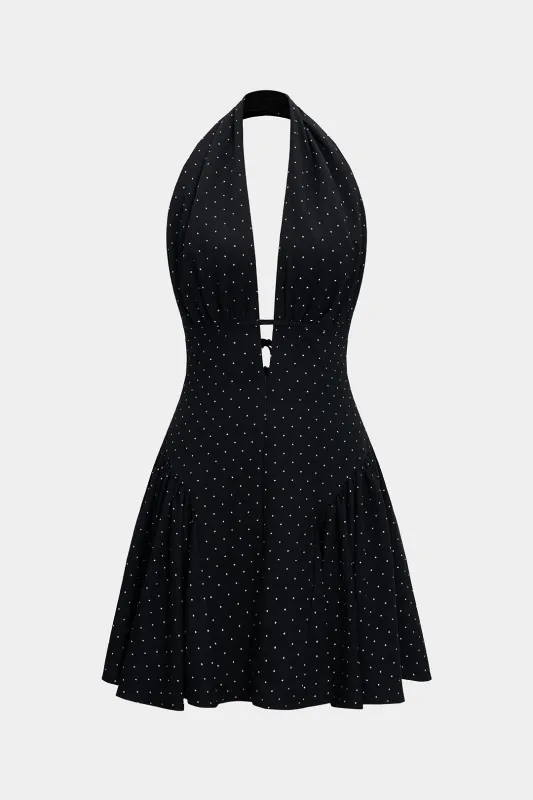 Polka Dots Print Halter Neck Tie-Back Backless Sleeveless Mini Dress sold by Micas