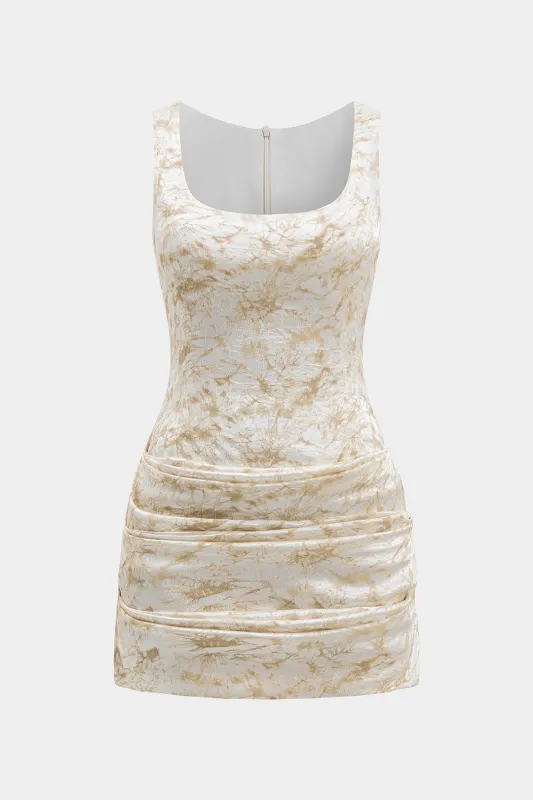 Texture Ruched Zipper Sleeveless Mini Dress sold by Micas