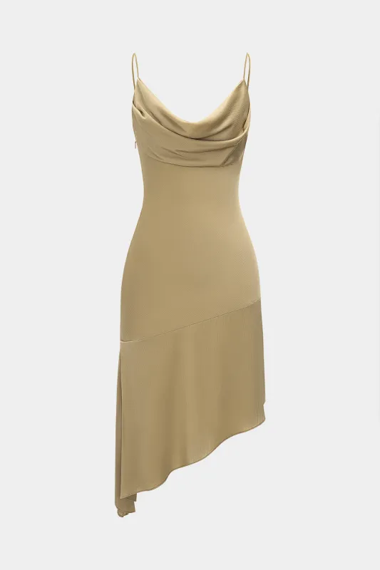 Asymmetrical Draped Cowl Neck Backless Slip Sleeveless Midi Dress sold by Micas