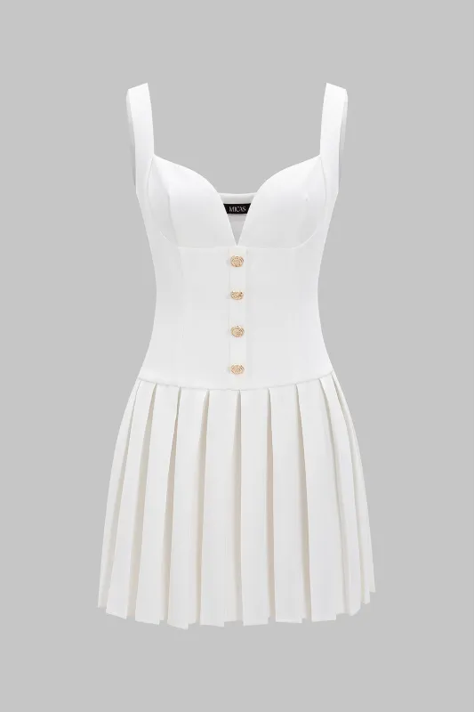 Pleated Button Sleeveless Mini Dress sold by Micas