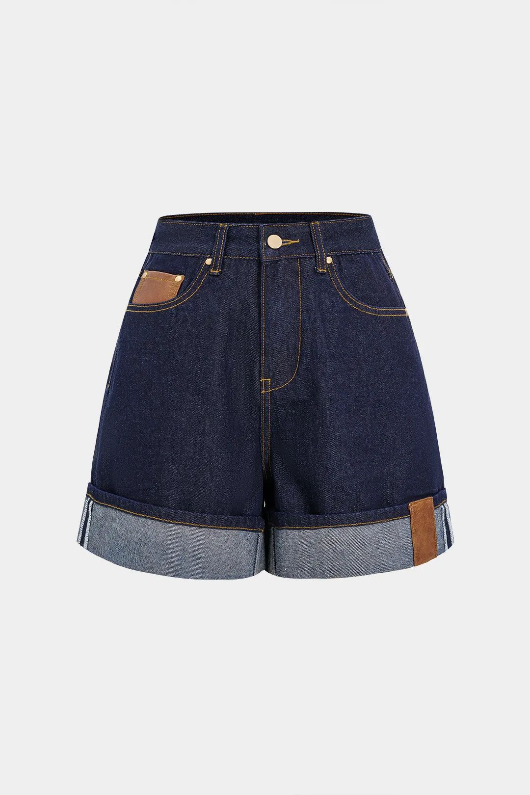 Denim Faux Leather Cuffed Pocket Jorts sold by Micas