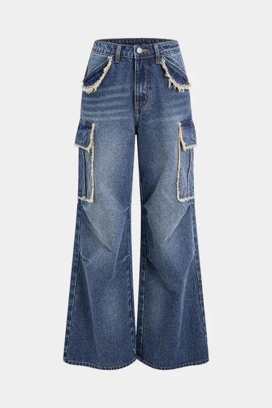 Denim Ruched Wide Leg Jeans sold by Micas