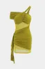 Mesh Patchwork Cross Twist Knot Sleeveless Mini Dress sold by Micas