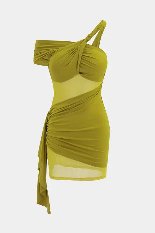 Mesh Patchwork Cross Twist Knot Sleeveless Mini Dress sold by Micas