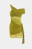 Mesh Patchwork Cross Twist Knot Sleeveless Mini Dress sold by Micas
