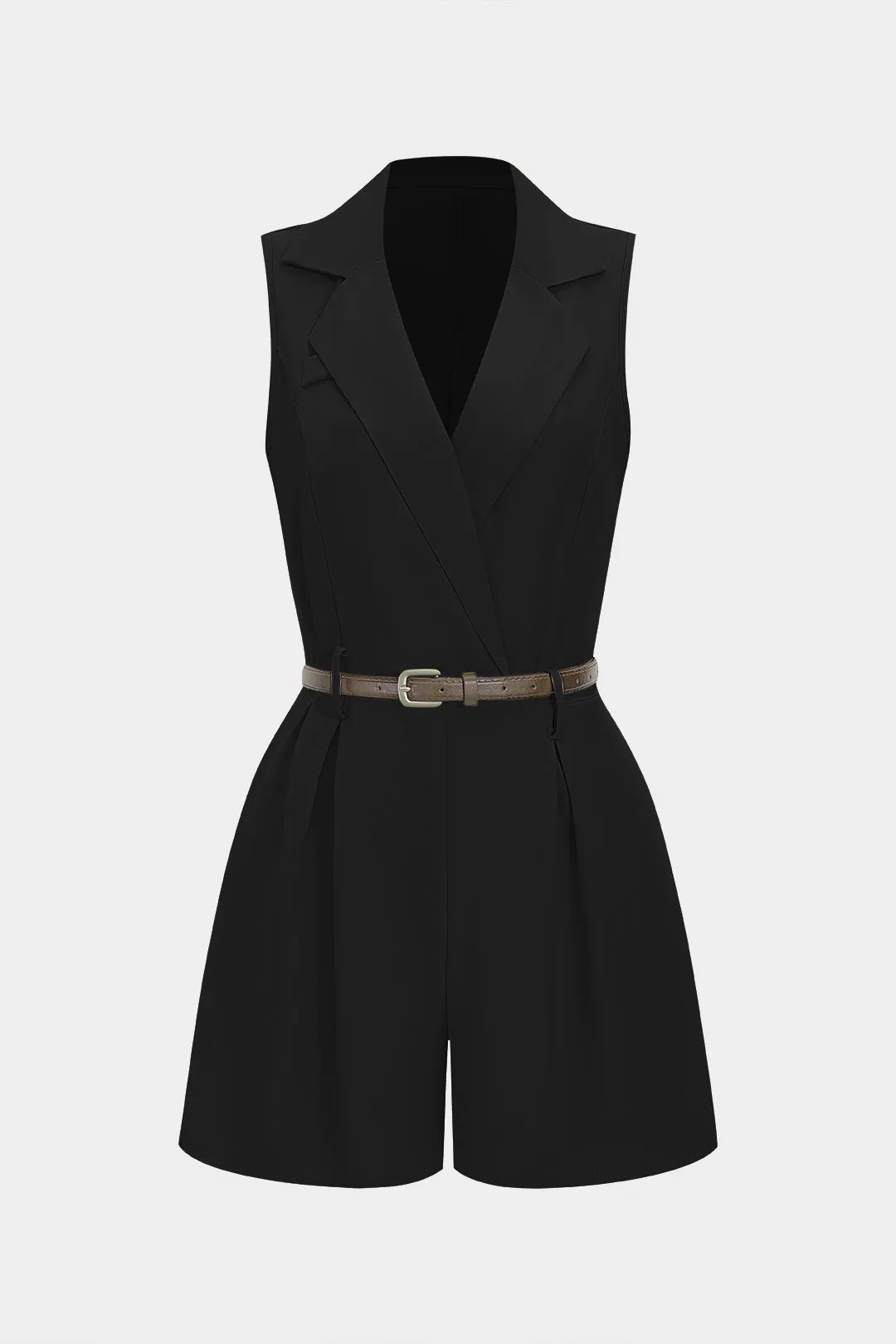 V-Neck Belted Ruched Sleeveless Romper sold by Micas product image thumbnail 5