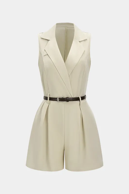 V-Neck Belted Pleated Sleeveless Romper sold by Micas