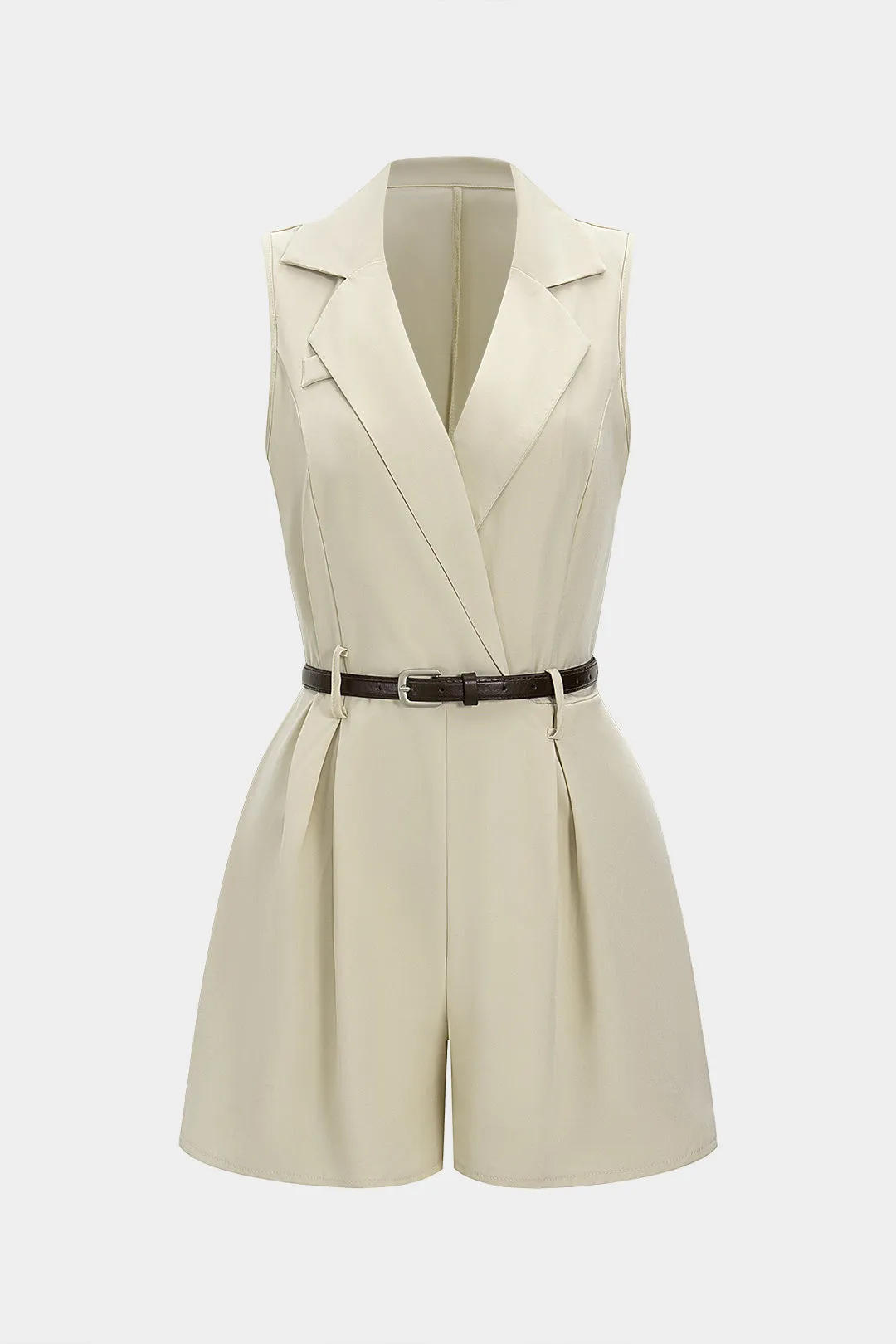 V-Neck Belted Ruched Sleeveless Romper sold by Micas