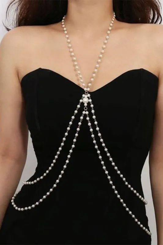 Double Layer Side Swing Pearl Chain Body Chain sold by Micas