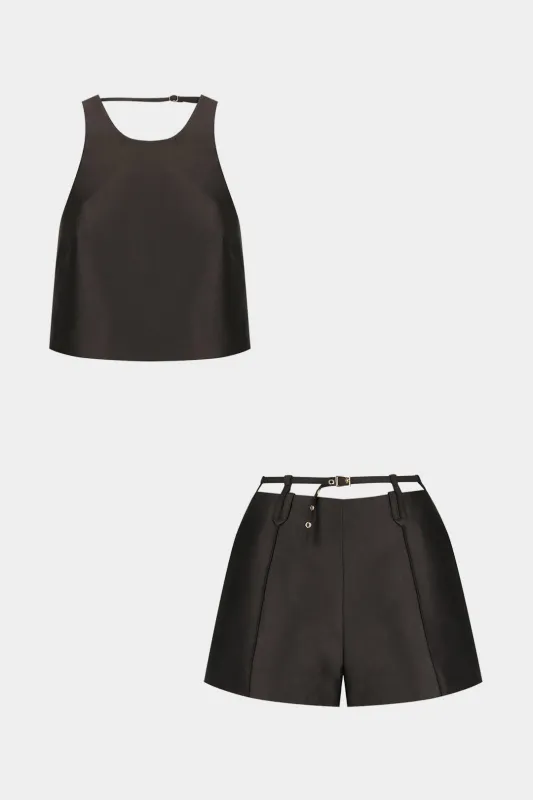 Satin Hollow Out Backless Tank Top And High Waist Pocket Shorts Set sold by Micas