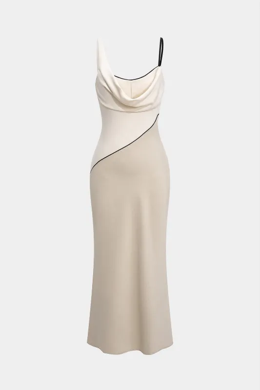 Contrast Draped Cowl Neck Sleeveless Maxi Dress sold by Micas