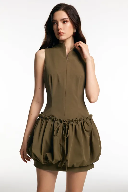 Puffed Drawstring Zipper Tank Sleeveless Mini Dress sold by Micas