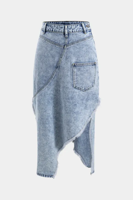 Denim Asymmetrical High Waist Skirt sold by Micas