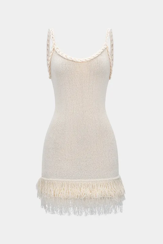 Knit Fringe Braided Backless Slip Sleeveless Dress sold by Micas