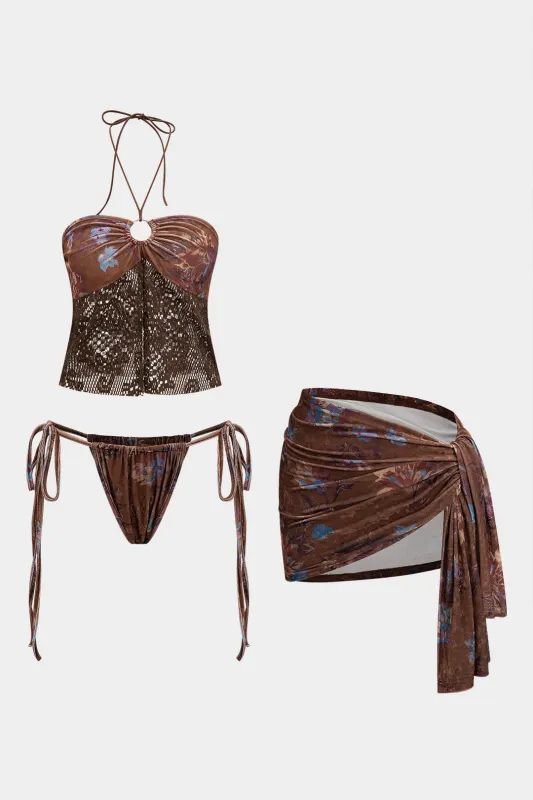 Metallic Decor Tie-Up 3-Piece Bikini Set sold by Micas