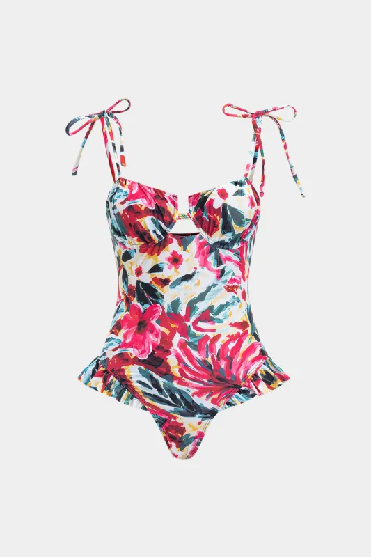 Floral Contrast Print Strappy One-Piece Swimsuit sold by Micas