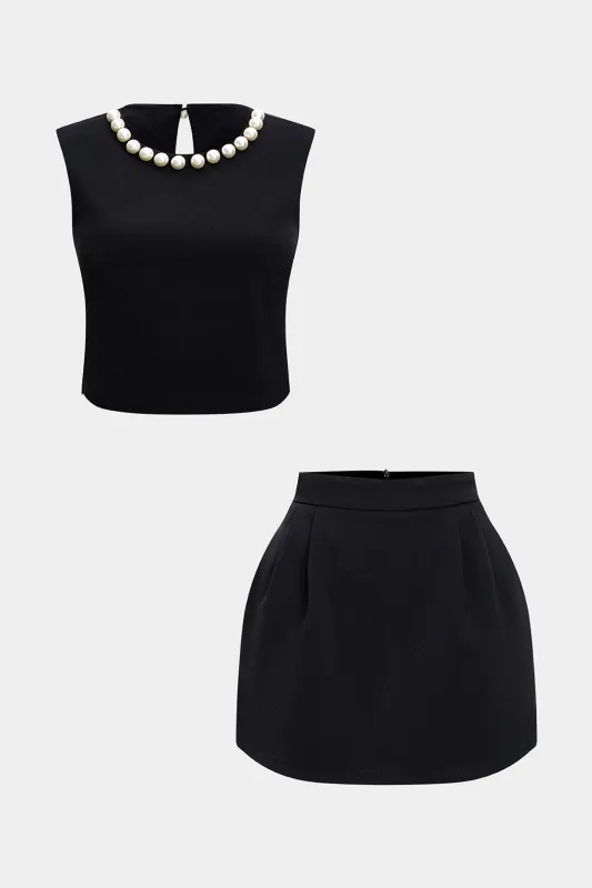 Beaded Tank Top And Ruched Zipper Skirt Set sold by Micas