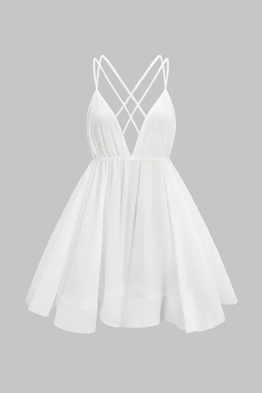 Chiffon V-Neck Pleated Tie-Up Backless Sleeveless Mini Dress sold by Micas