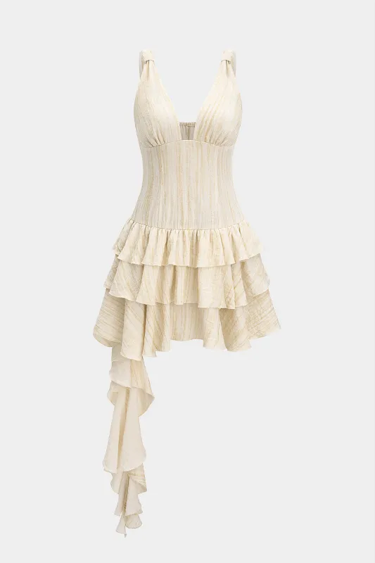 Linen Ruffle Ruched Sleeveless Mini Dress sold by Micas