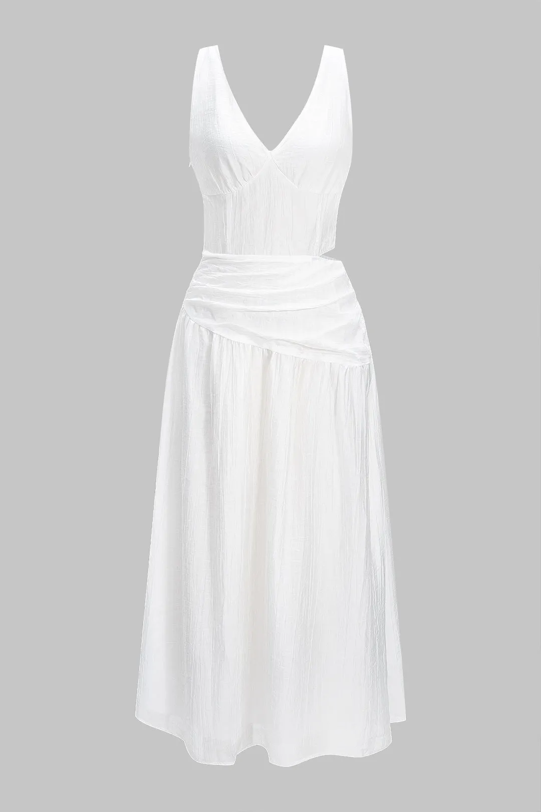 V-Neck Cut Out Asymmetrical Ruched Sleeveless Midi Dress sold by Micas product image thumbnail 5