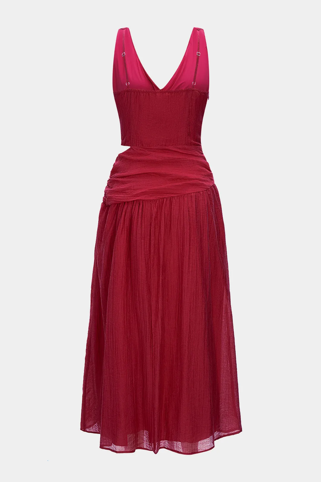 V-Neck Cut Out Asymmetrical Ruched Sleeveless Midi Dress sold by Micas product image thumbnail 2