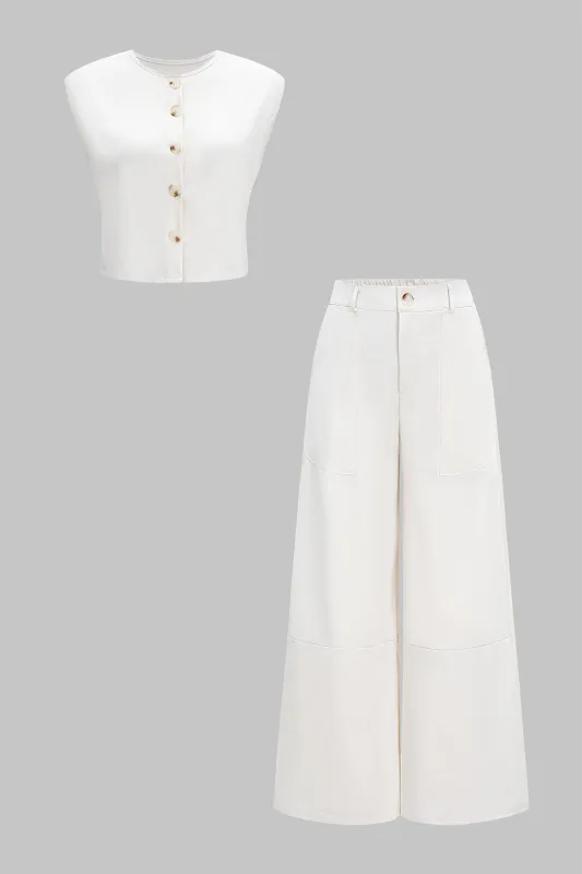 Button Tank Top And High Waist Wide Leg Trousers Set sold by Micas