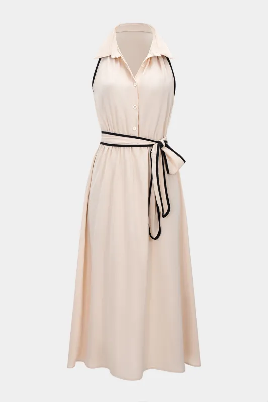 Contrast Tie-Up Button Sleeveless Midi Dress sold by Micas
