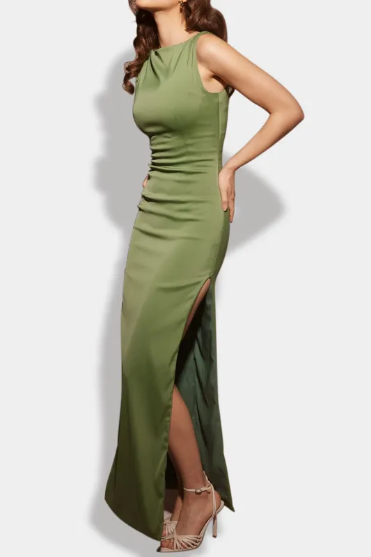 Solid Side Slit Zipper Sleeveless Maxi Dress sold by Micas