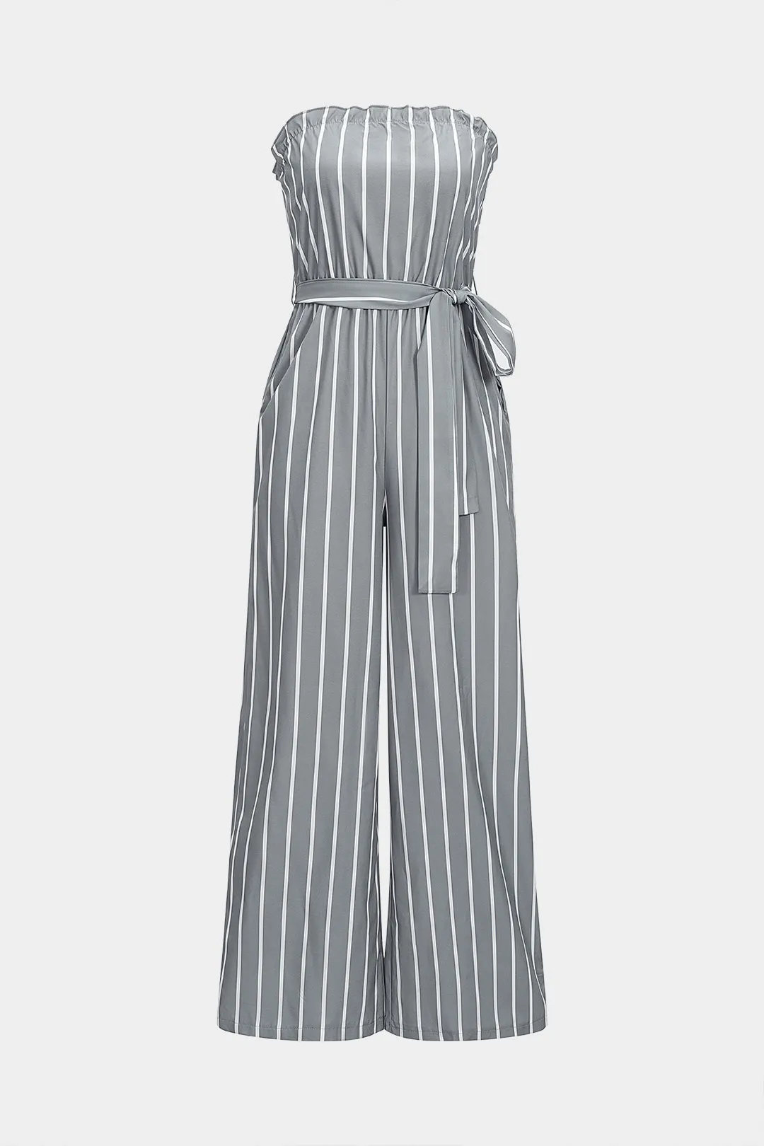 Stripes Print Tie-Up Strapless Sleeveless Jumpsuit sold by Micas