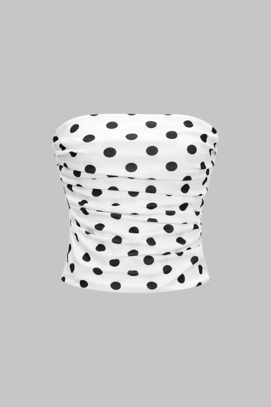 Polka Dots Print Strapless Ruched Tube Top sold by Micas