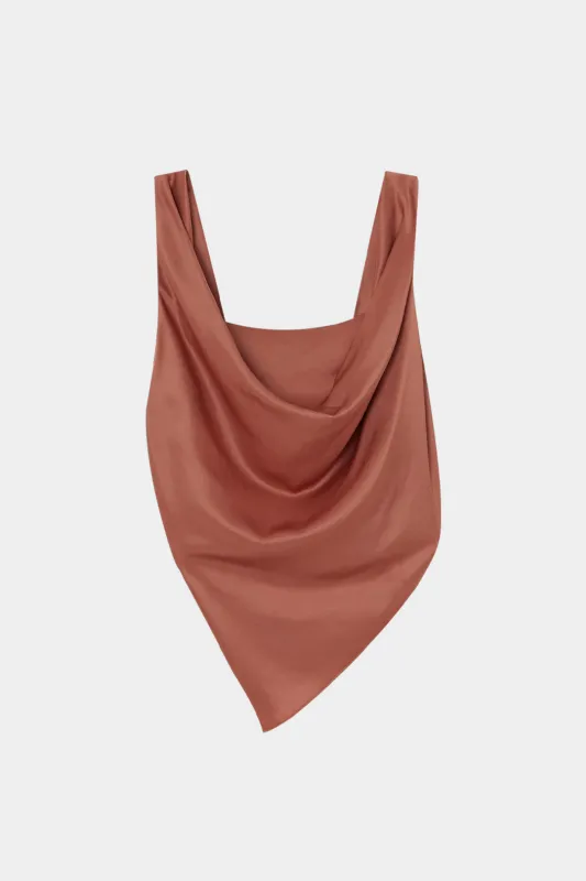 Satin Asymmetrical Ruched Tank Top sold by Micas