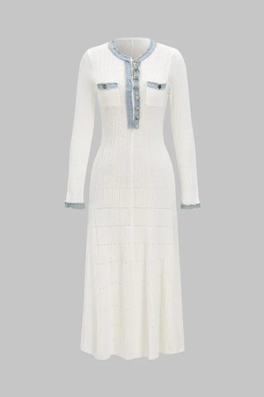 Knit Patchwork Hollow Out Long Sleeve Dress sold by Micas