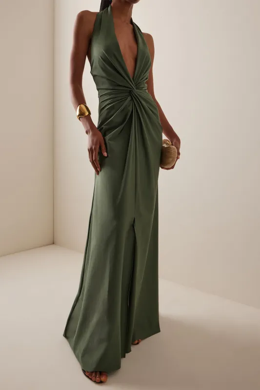 Halter Neck Backless Ruched Twist Knot Sleeveless Maxi Dress sold by Micas