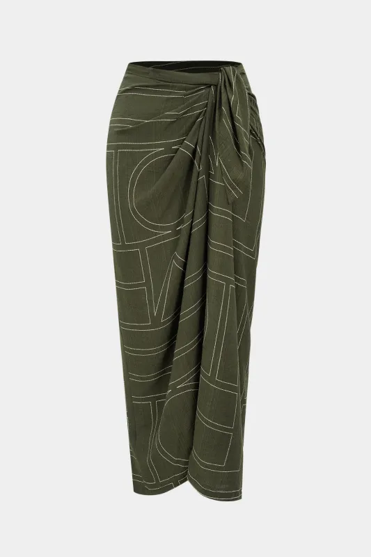 Linen Geometric Print Twist Knot Asymmetrical Ruched Skirt sold by Micas