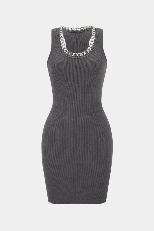 Knit Metallic Chain Decor Sleeveless Dress sold by Micas