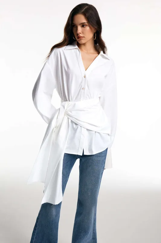 Tie Front Ruched Long-Sleeve Shirt sold by Micas