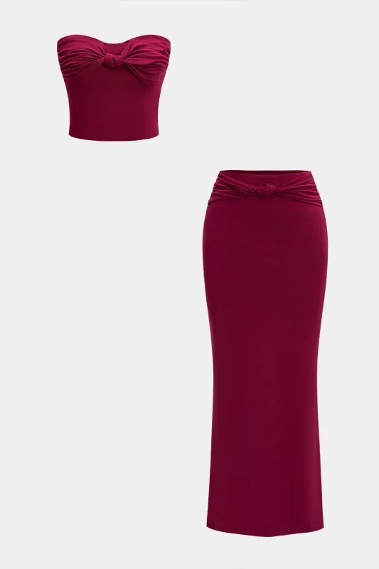 Twist Knot Strapless Tube Top And Skirt Set sold by Micas