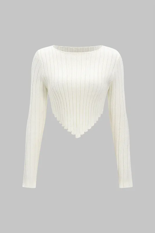 Knit Solid Long Sleeve Cropped Top sold by Micas
