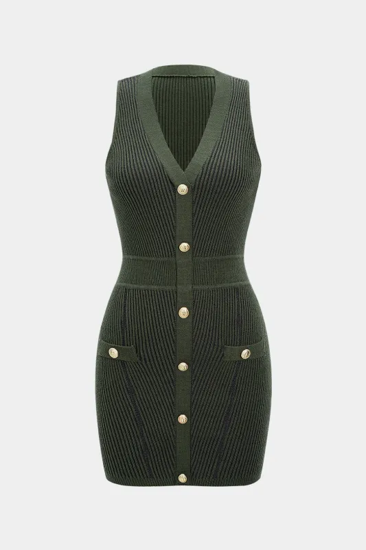 Knit Metallic Button V-Neck Sleeveless Dress sold by Micas