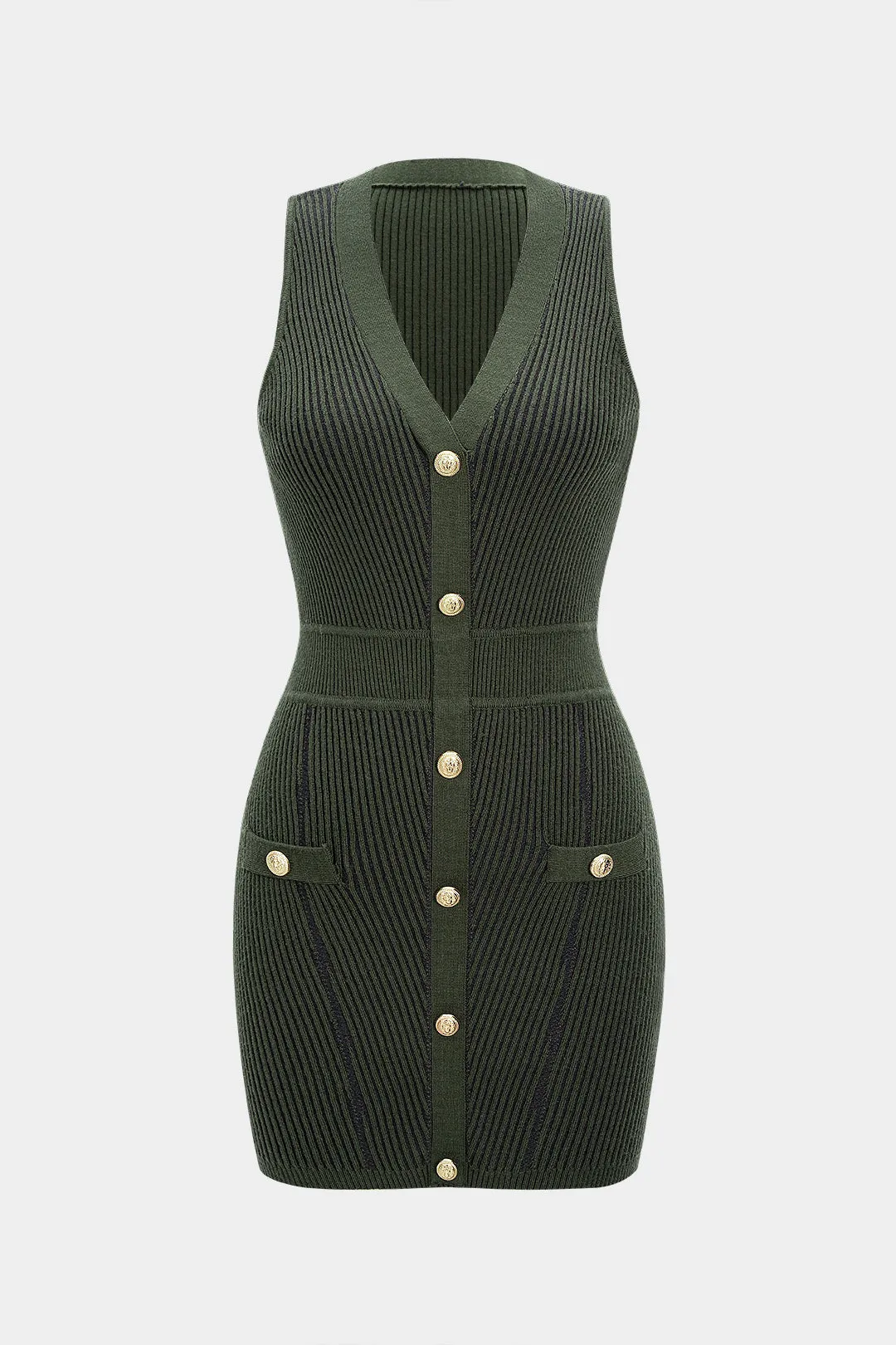 Knit Metallic Button V-Neck Sleeveless Dress sold by Micas